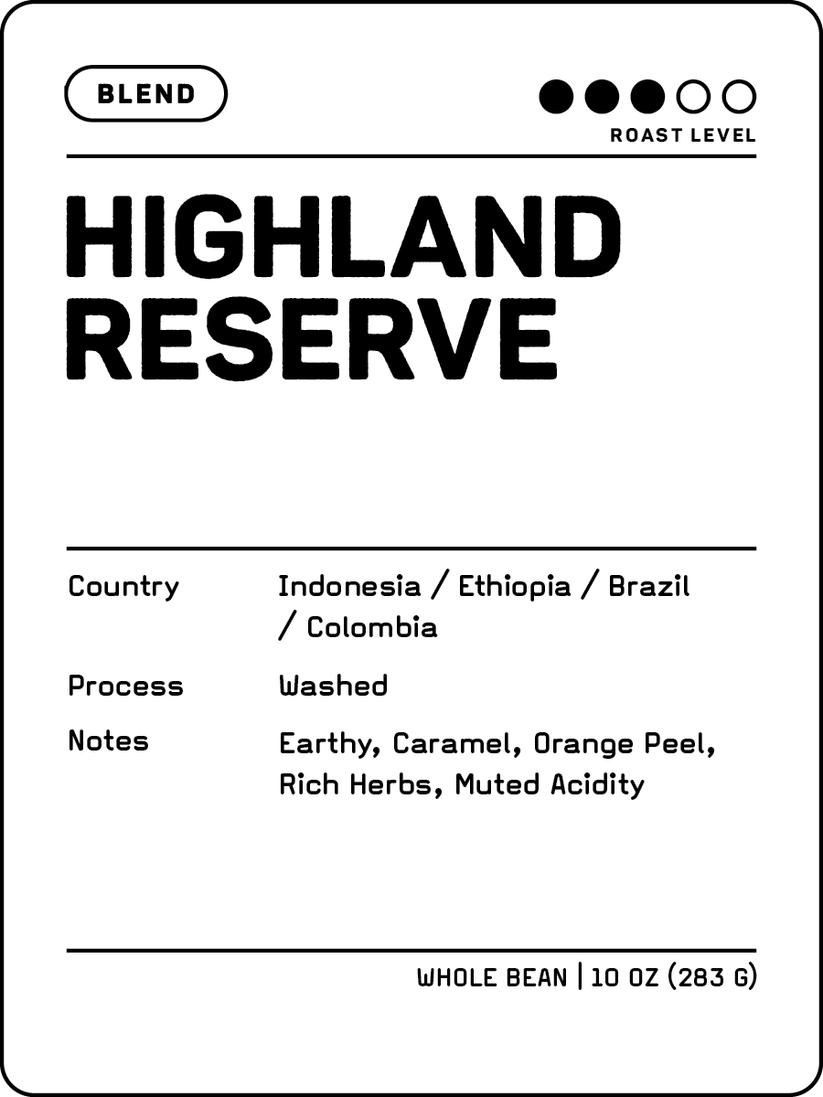 Crew 75 Coffee Highland Reserve coffee blend label