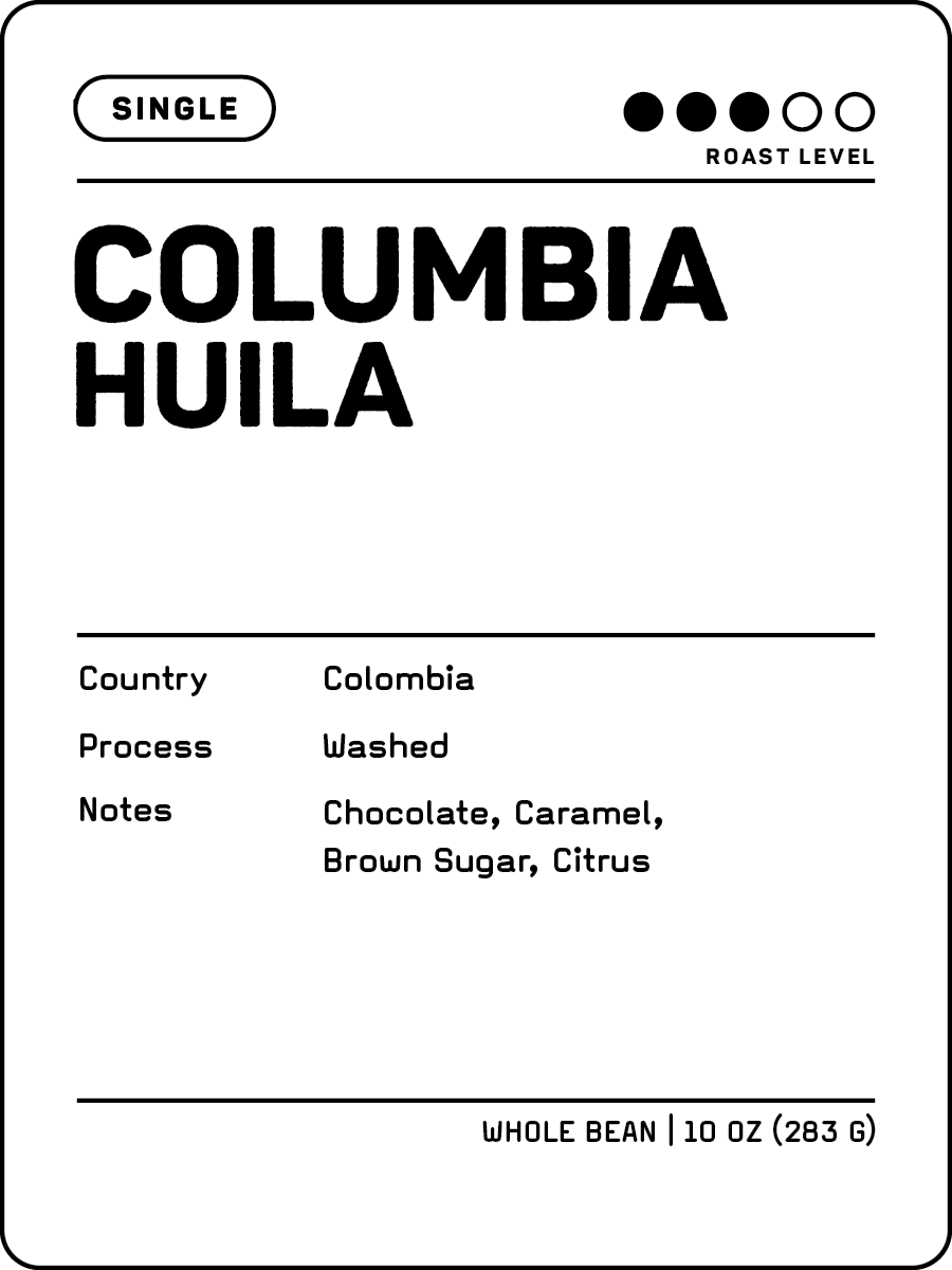 Crew 75 Coffee Colombia Huila whole bean coffee label