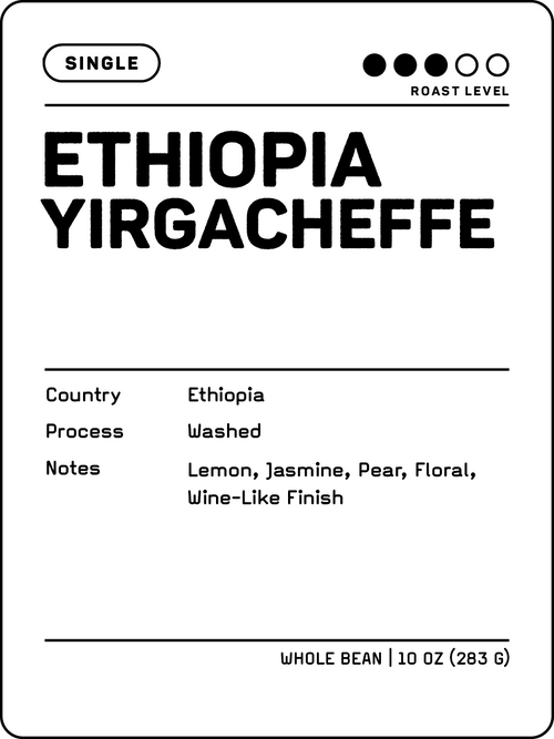 Crew 75 Coffee Ethiopia Yirgacheffe whole bean coffee label
